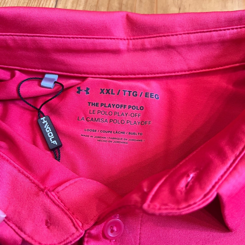 Under Armour Mens Playoff Polo Shirt XXL Pink Colorblock Heathered Golf Top A10 - Picture 3 of 6